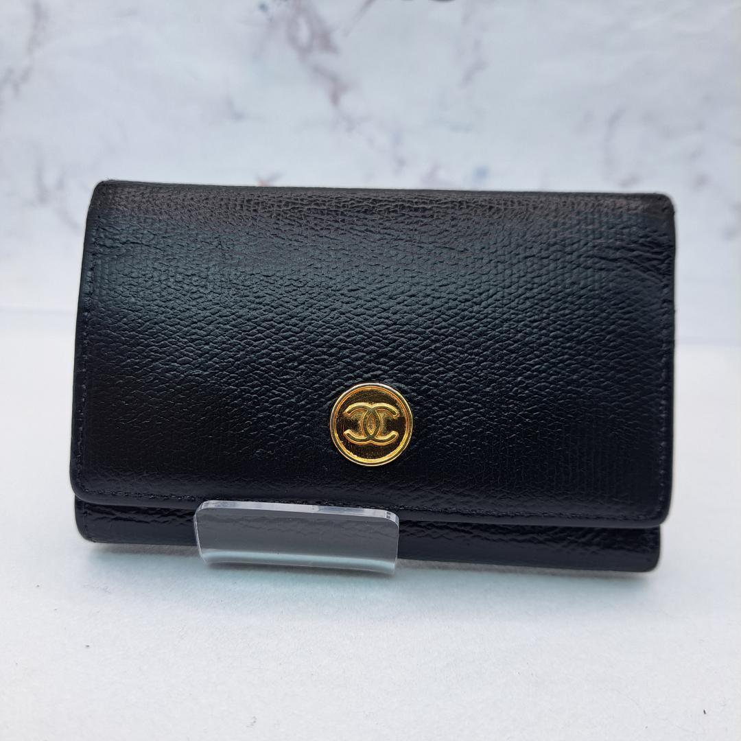 CHANEL　ココボタン　キーケース　ブラック　レザー