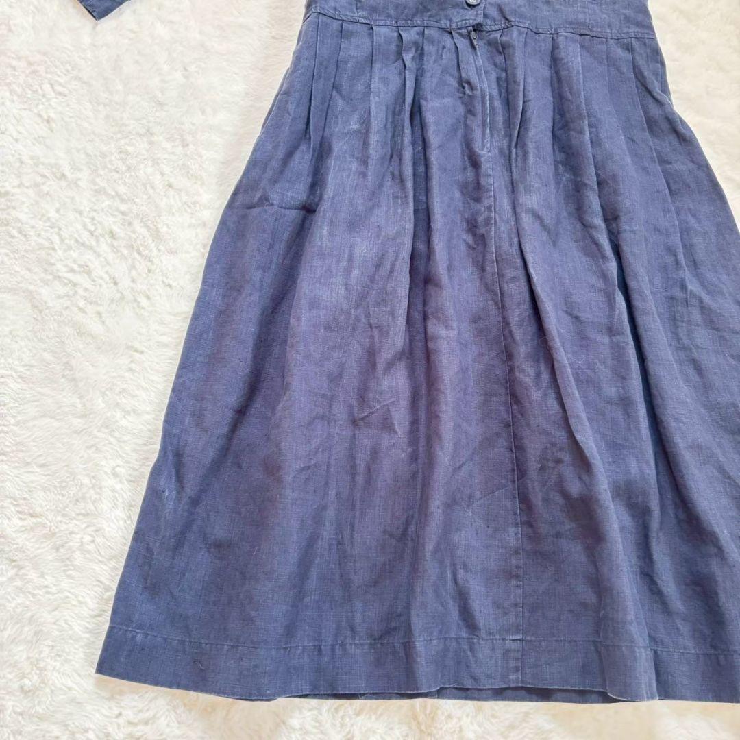 koton コトン リネン 麻 ロングワンピース シャツワンピース ネイビー