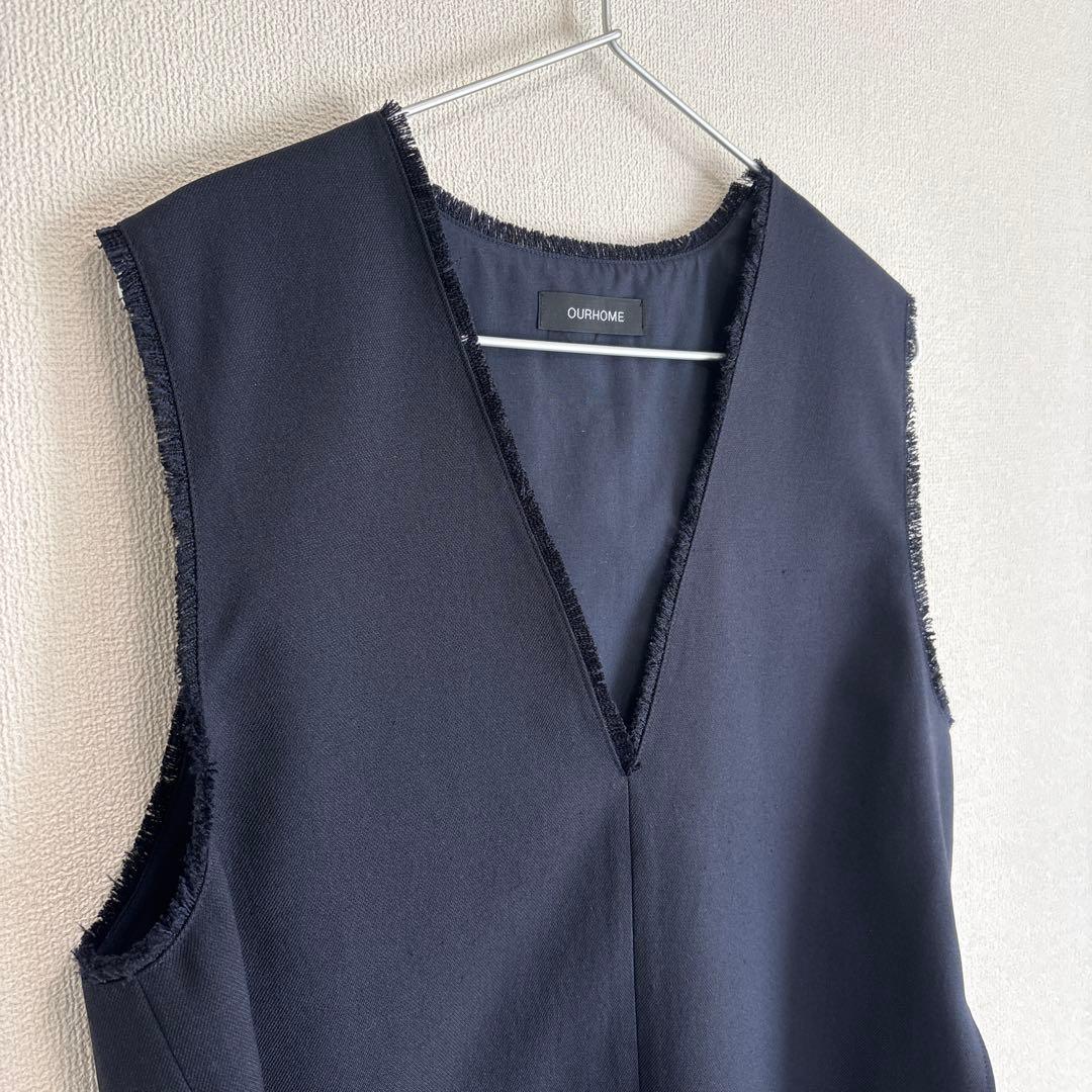 OUR 洗えるフリンジベスト　ネイビー