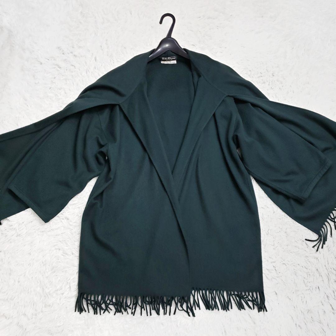 aaakira 美品 フェラガモ カシミヤケープコート ポンチョ フリンジ