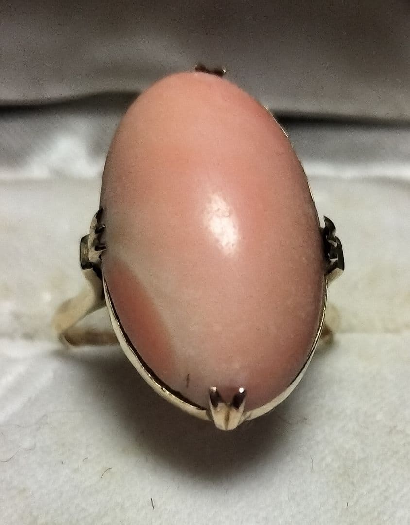 桃色珊瑚 昭和レトロ K18リング コーラルオーバルリング K18ゴールド製