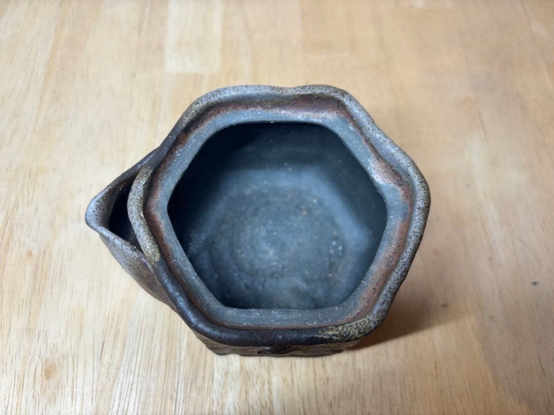 ㊻備前焼 宝瓶 登り窯 梅 うめ ウメ 6角 手びねり 急須