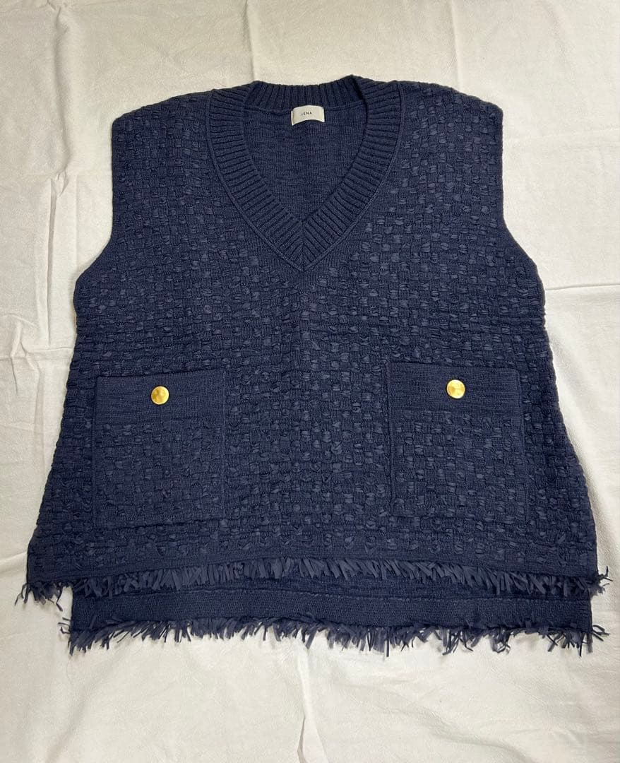 IENA ツイードニットベスト　ネイビー