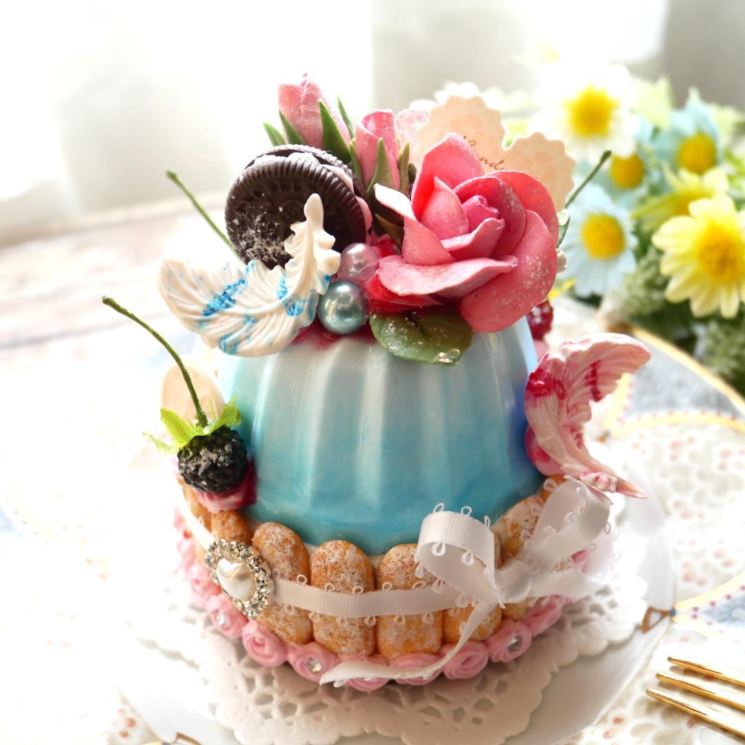 【RAMஐ*゜様】フェイクスイーツ◆水色ムース♡薔薇飾りプリンセスシャルロット◆