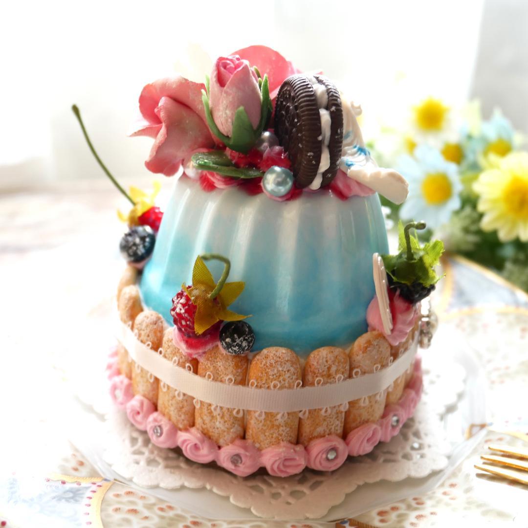 【RAMஐ*゜様】フェイクスイーツ◆水色ムース♡薔薇飾りプリンセスシャルロット◆