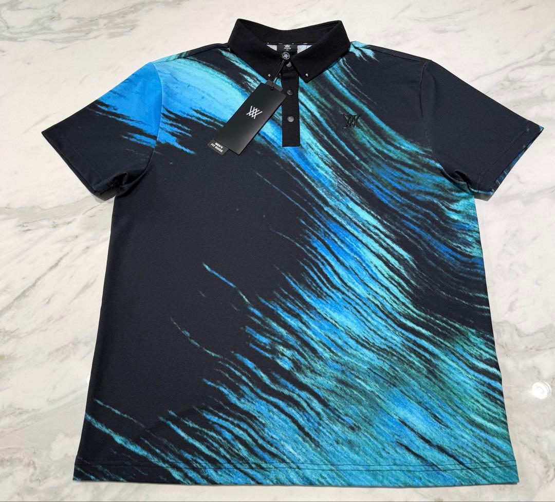 【新品・タグ付き】ANEW メンズ ポロシャツ XLブラック グラフィック