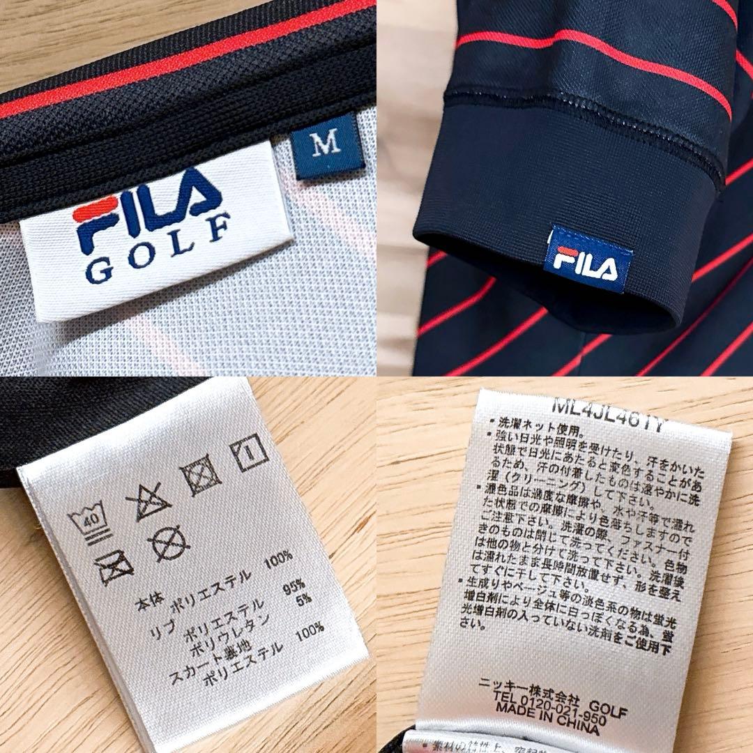 【フィラゴルフ】ゴルフ ストライプ ハイネック 半袖 ワンピース M 紺×赤