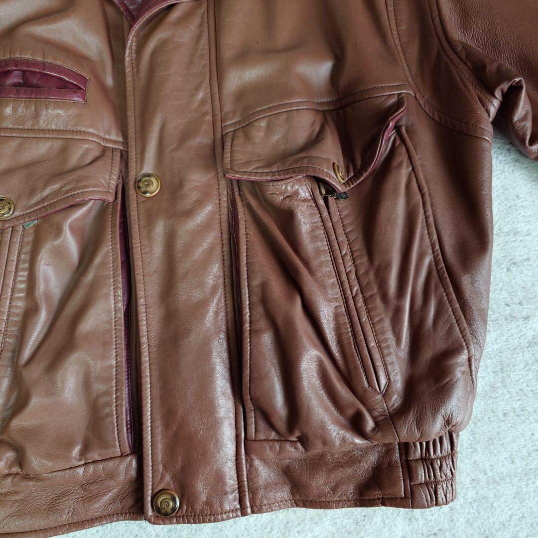 VIA NUOVA ヴィンテージ ナッパレザー ブルゾン ブラウン Lサイズ
