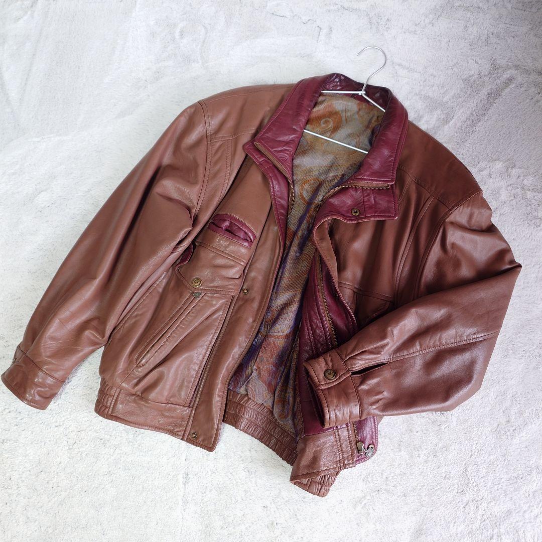 VIA NUOVA ヴィンテージ ナッパレザー ブルゾン ブラウン Lサイズ