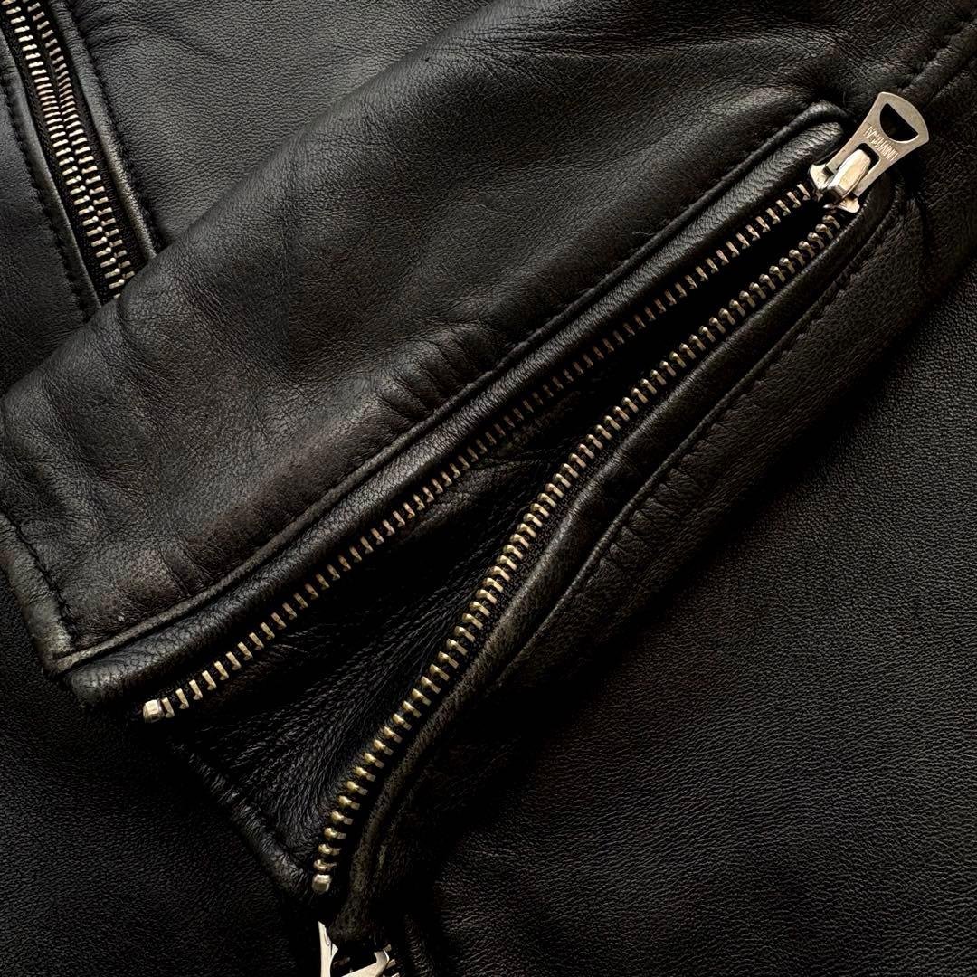 ★羊革★ UNITED ARROWS セミダブル ライダース ダブルジップ 黒