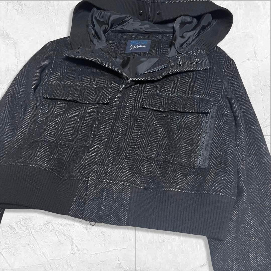 Yohjiyamamoto フード付きクロップジャケット ウール素材