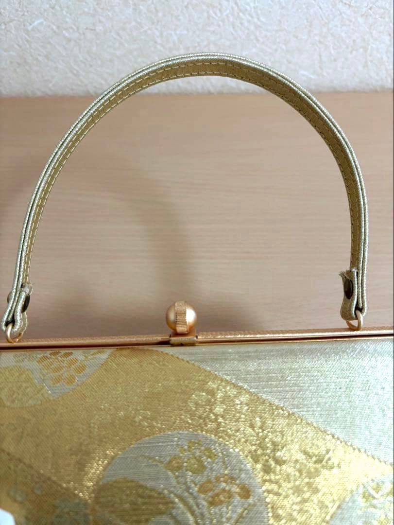 キンワシ印 和装バッグ＆草履セット ゴールド系 帯のような布生地