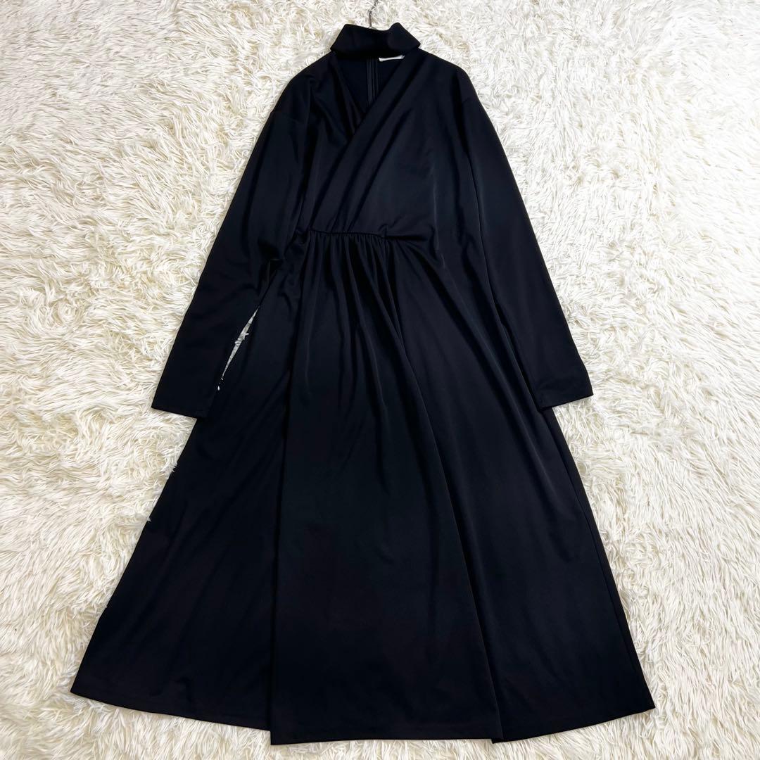 美品✨セルフォード スムースドレープカットワンピース カシュクール 黒 36