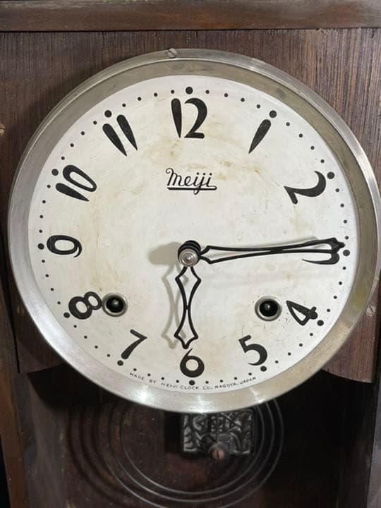 s44サ　柱時計　ゼンマイ式　振り子時計　meiji　明治時計
