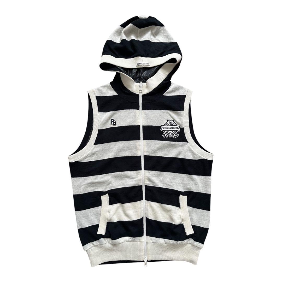 パーリーゲイツ リバーシブル ベスト フード付き サイズ2 ボーダー 黒