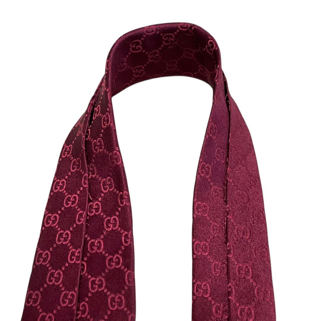 美品　現行　グッチ　ボルドー　GG柄　ダブルG　モノグラム　ネクタイ