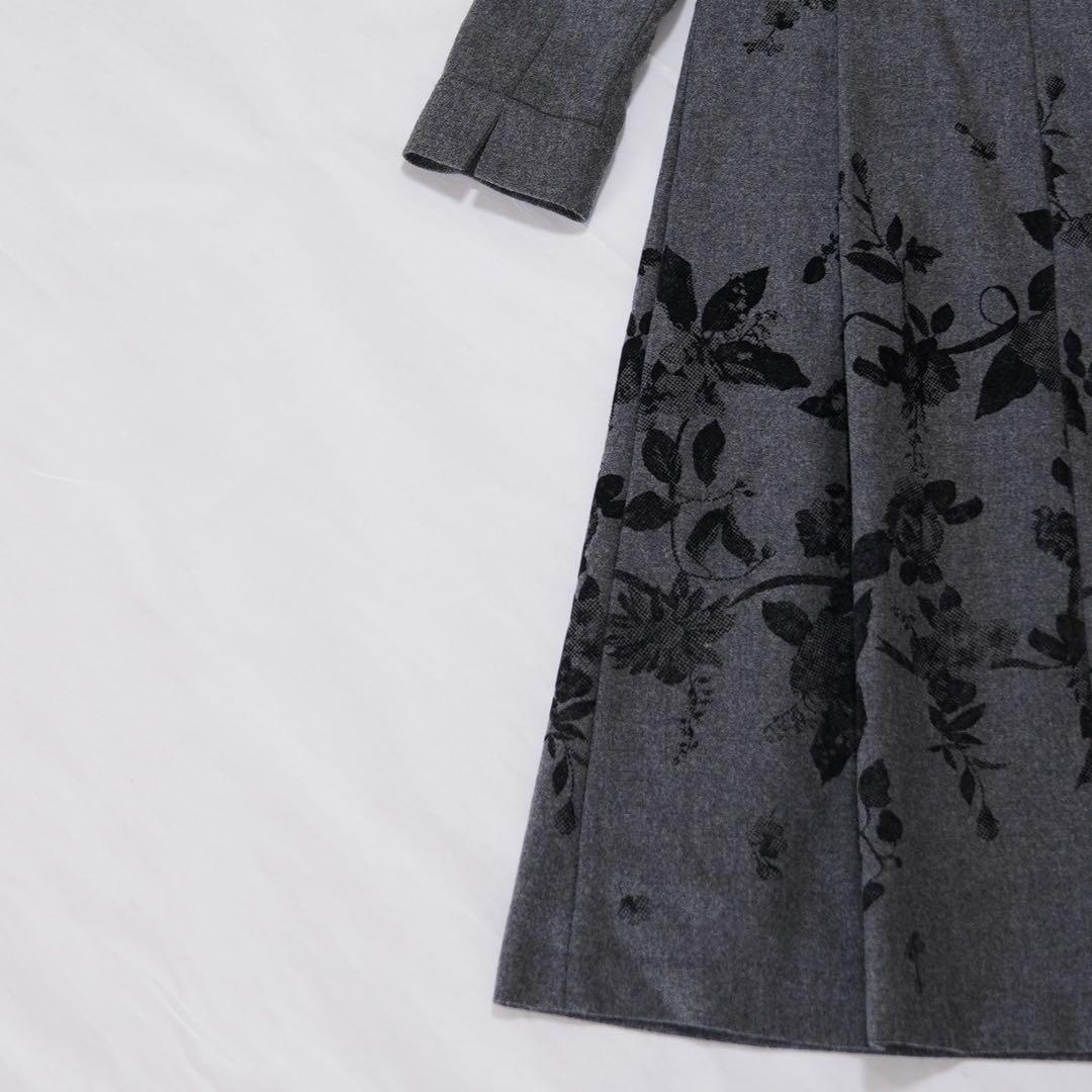 AUSTIN REED ワンピース　長袖　花柄　グレー　ウール　38