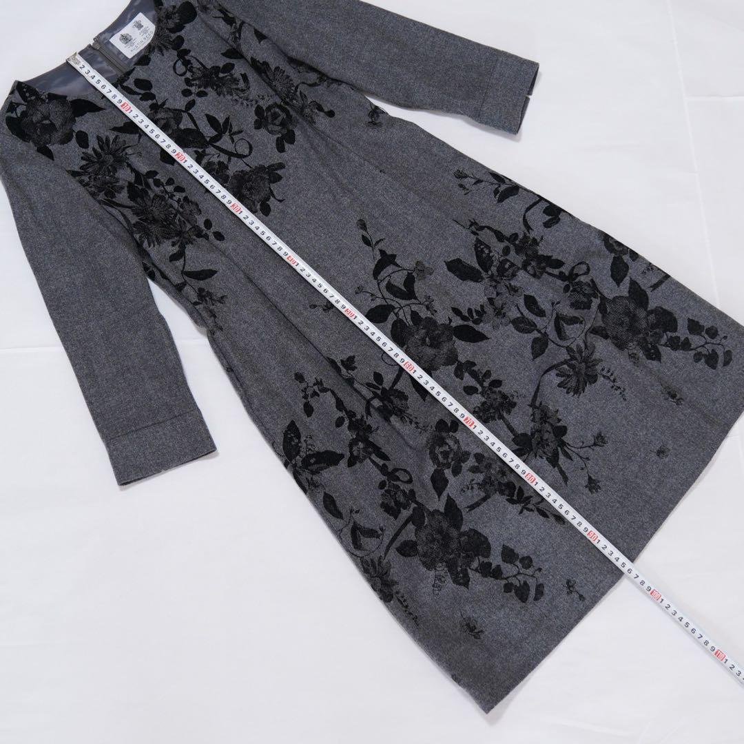 AUSTIN REED ワンピース　長袖　花柄　グレー　ウール　38