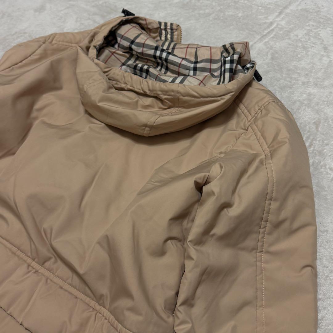 美品　バーバリーロンドン　中綿フーデッドコート　L チェック　ベージュ
