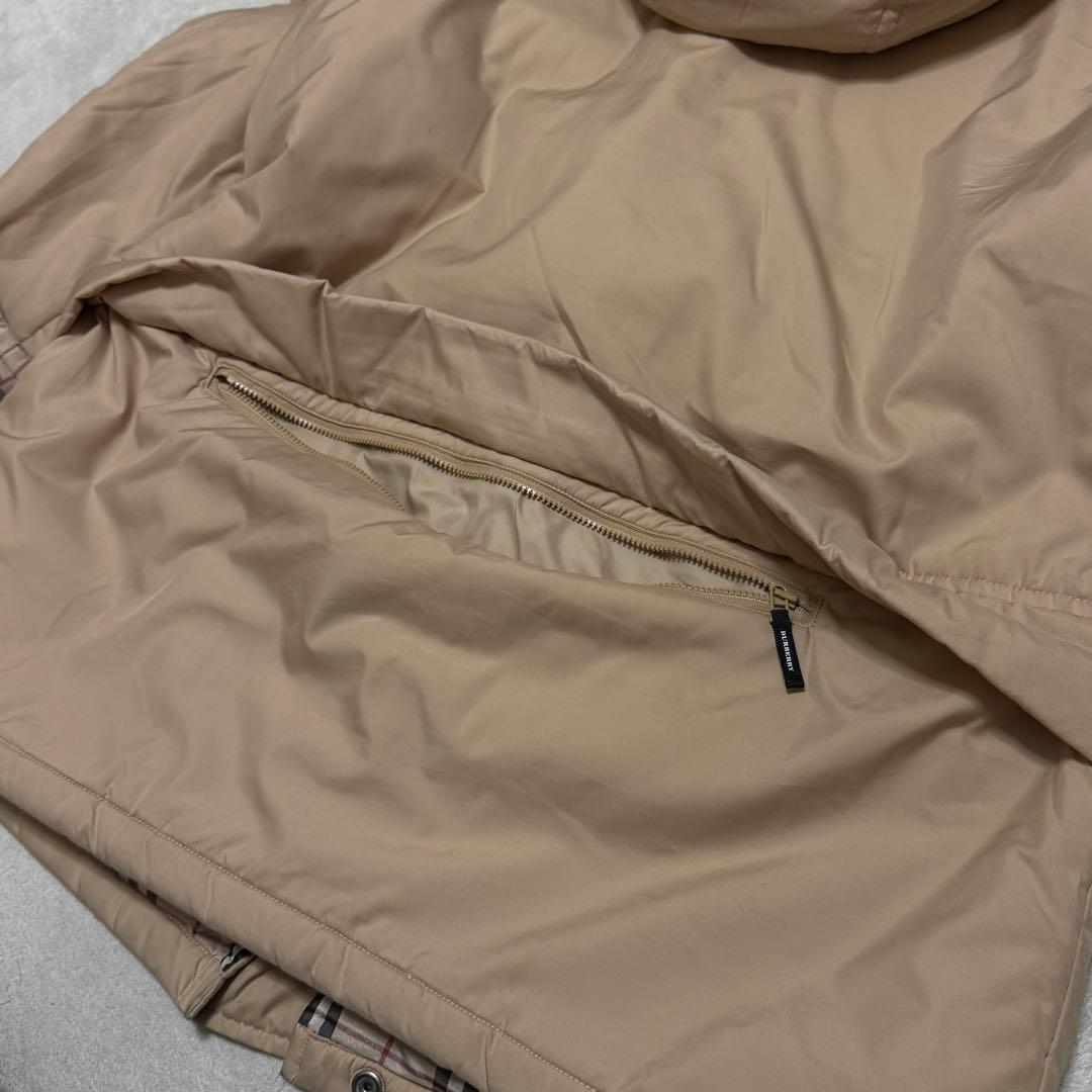 美品　バーバリーロンドン　中綿フーデッドコート　L チェック　ベージュ