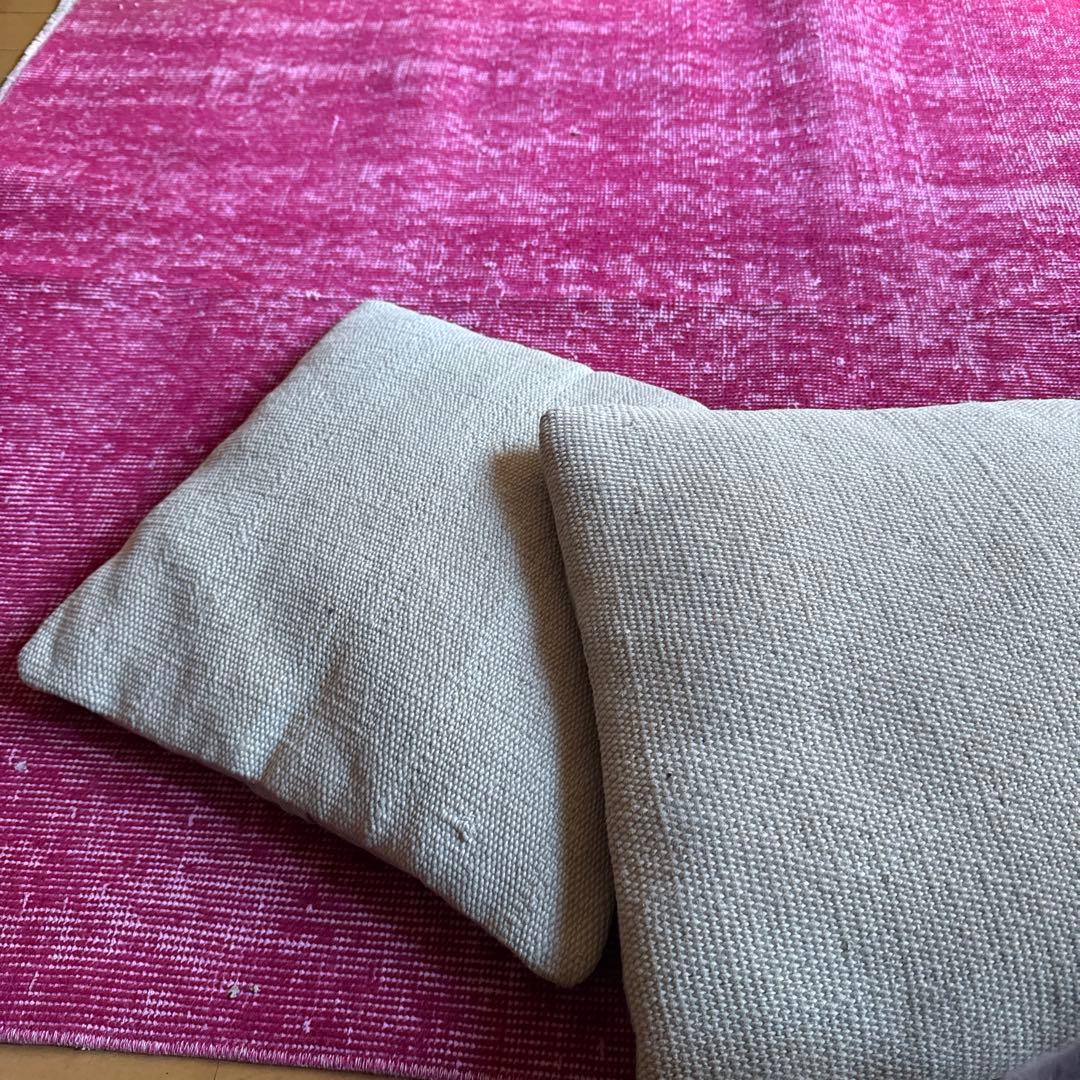 貴重106×205ビビッドピンクオーバーダイ　ワンカラー　トルコヴィンテージラグ