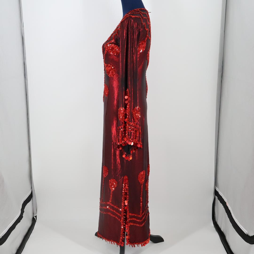 【ベリーダンス用衣装】レッド サイーディドレス スパンコールラメ×ビーズ