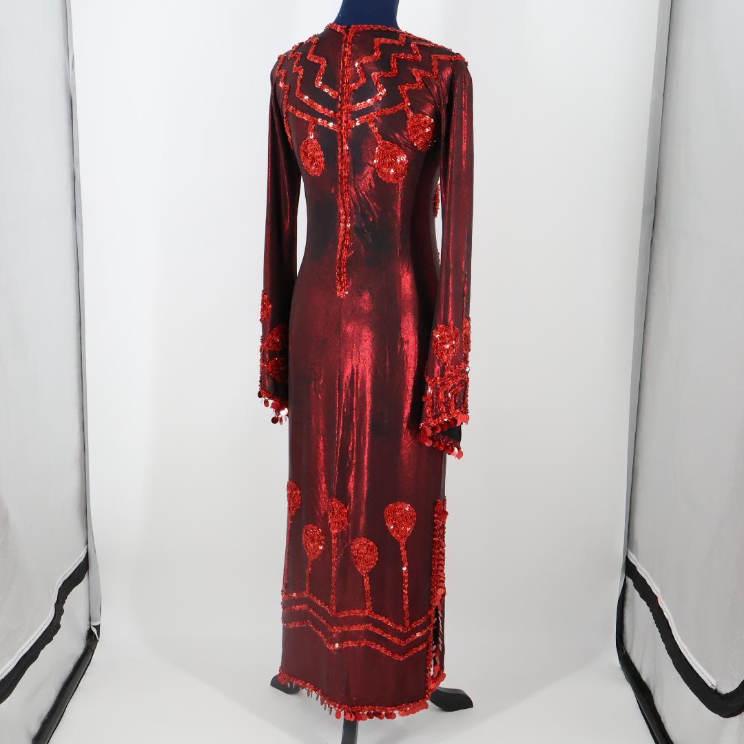 【ベリーダンス用衣装】レッド サイーディドレス スパンコールラメ×ビーズ