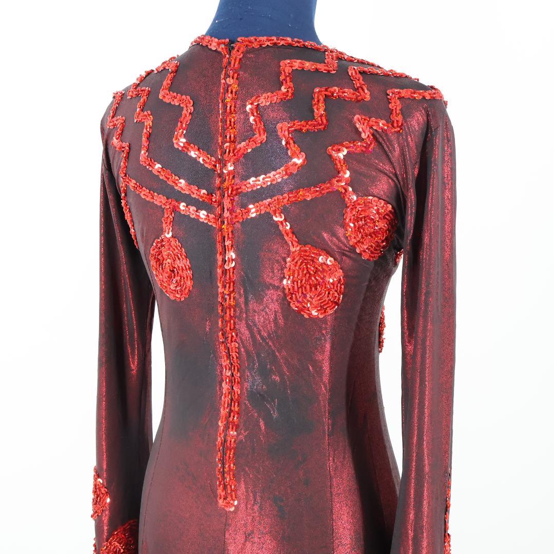 【ベリーダンス用衣装】レッド サイーディドレス スパンコールラメ×ビーズ