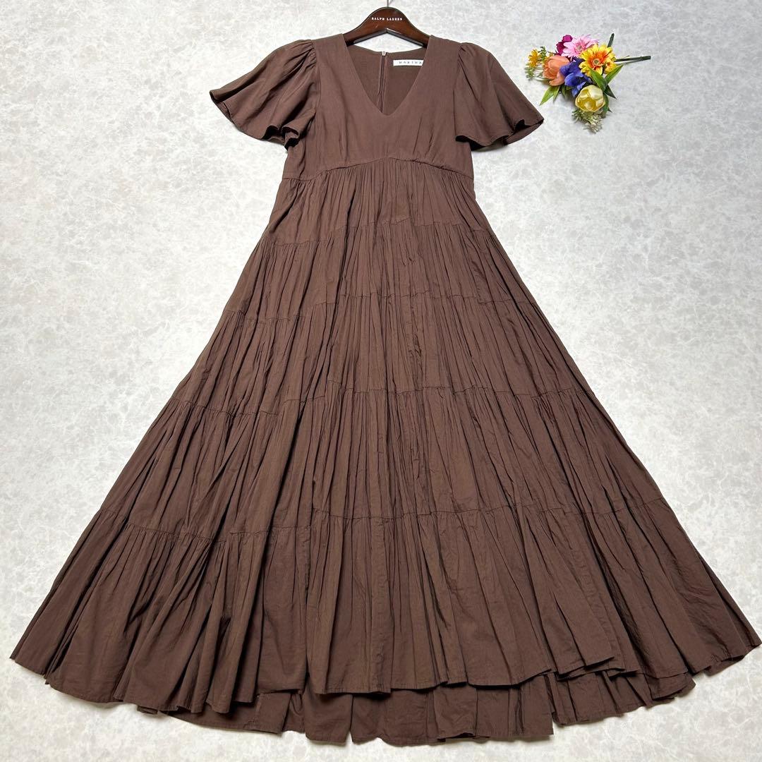 マリハ エンジェルのドレス ブラウン ティアード マキシ丈 ワンピース フレア