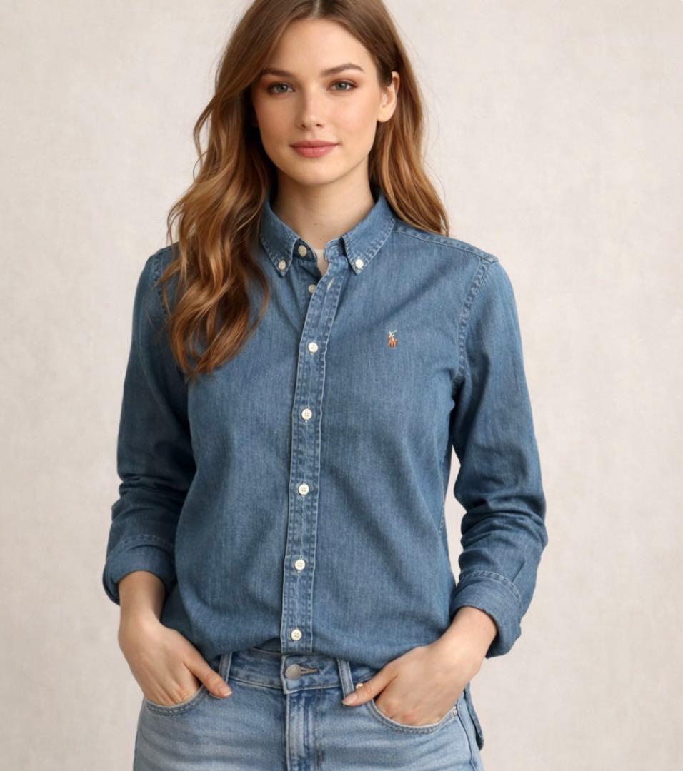 B338新品レディース可能RalphLaurenダンガリーシャツUSボーイズXL