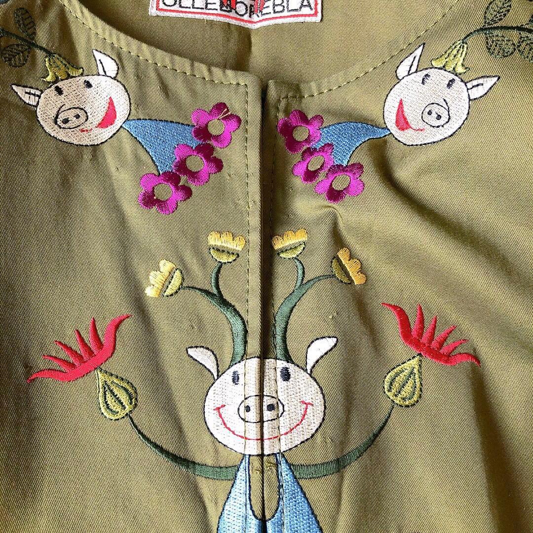 アルベロベロ オレボレブラ ストレッチ ノーカラーコート ぶたさん 刺繍