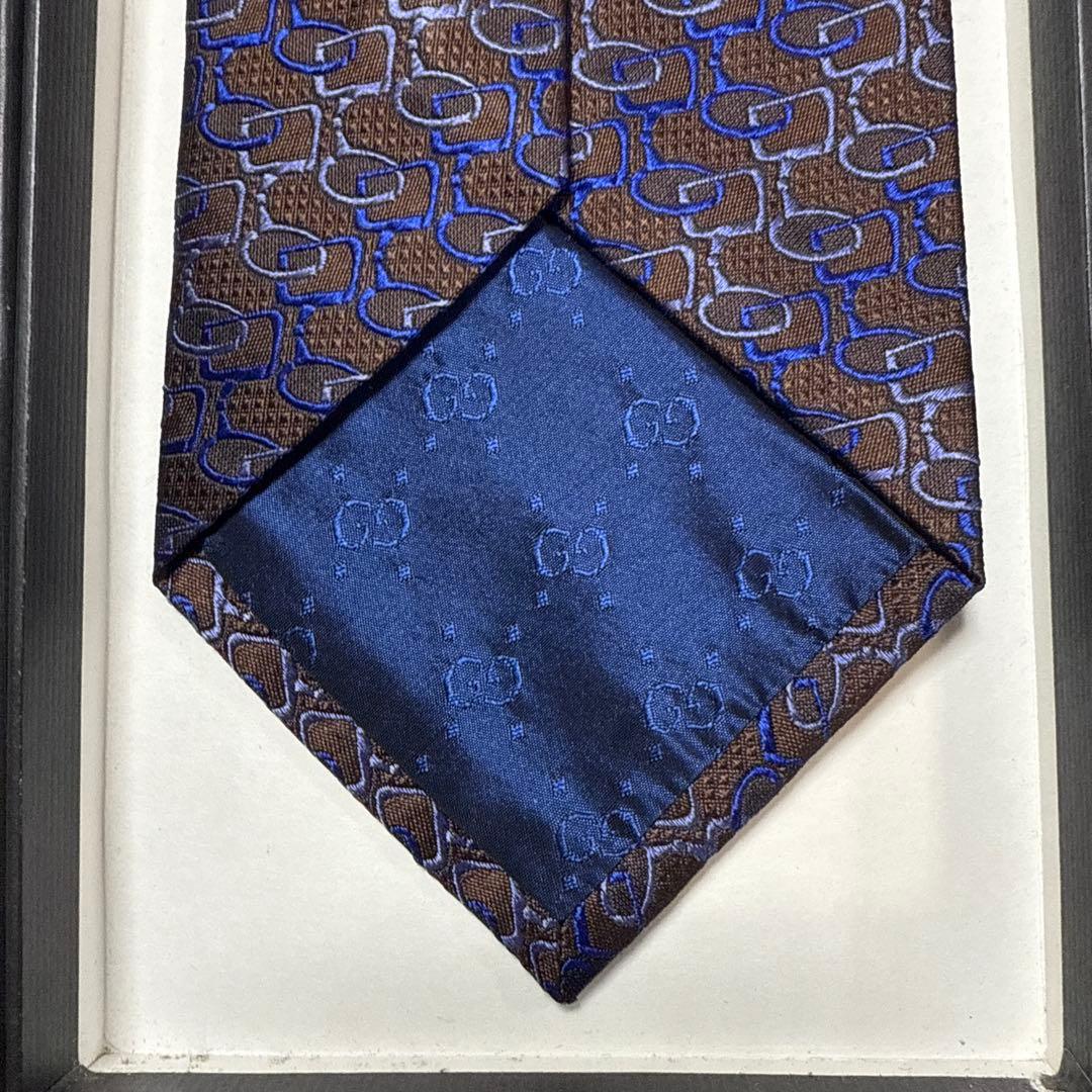 極美品　グッチ　ネクタイ　茶色・紺　シルクジャガード
