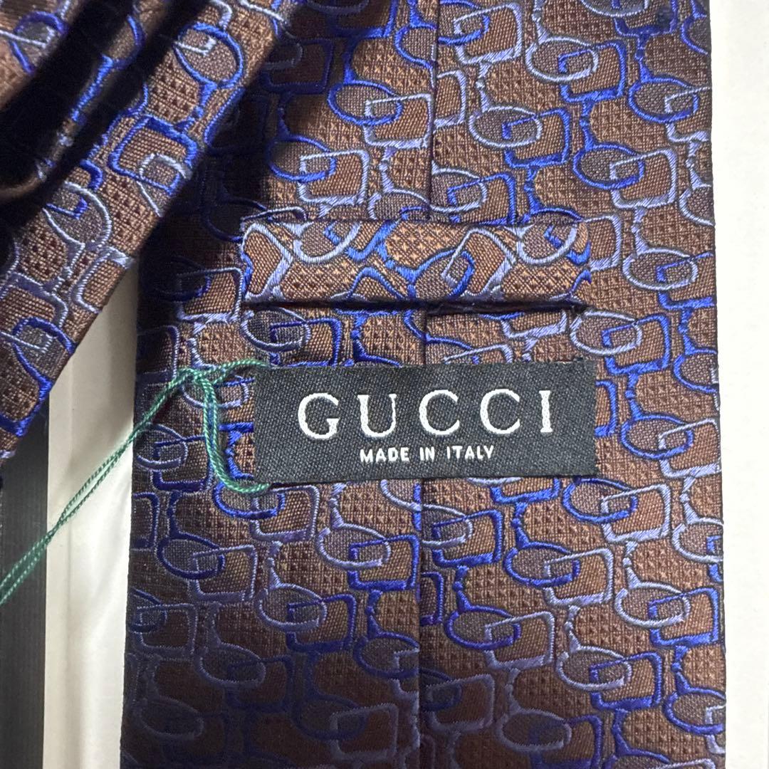 極美品　グッチ　ネクタイ　茶色・紺　シルクジャガード