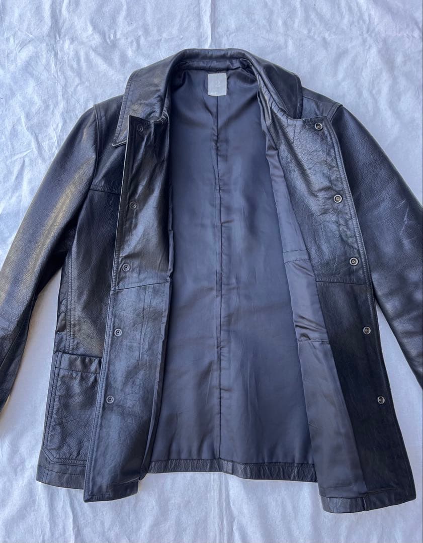 SHIPSシップス　バッファローレザーカーコートMブラック