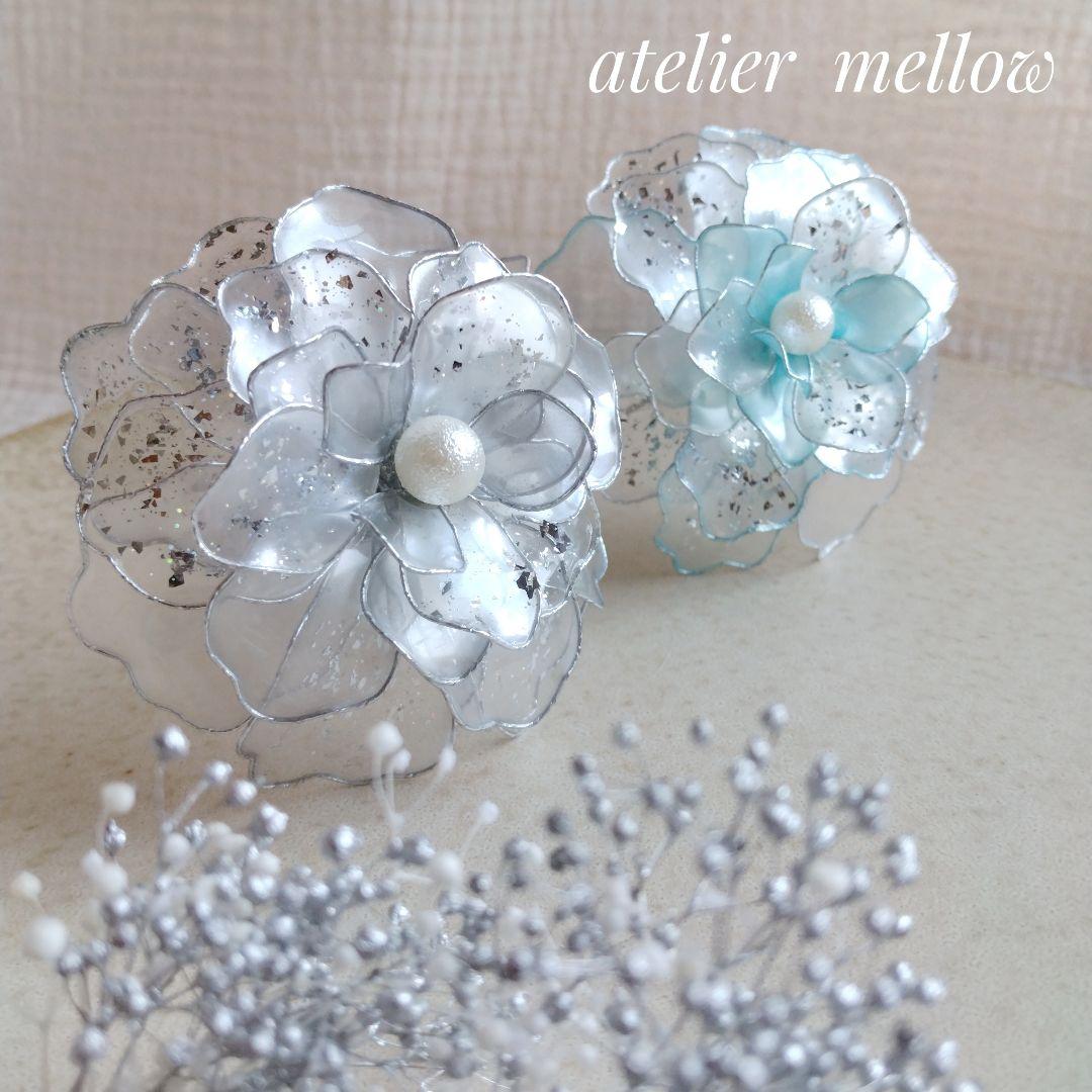 髪飾り 成人式 水色 シルバー ウェディング アメリカンフラワー【。】