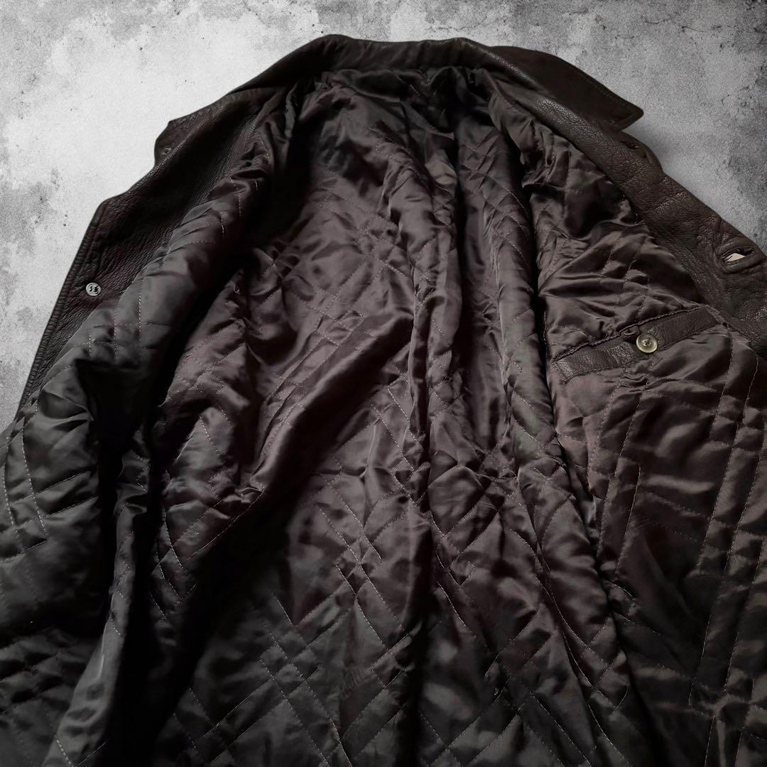 90s イタリア製 レザーカーコート ユーロヴィンテージ 中綿ジャケット 本革