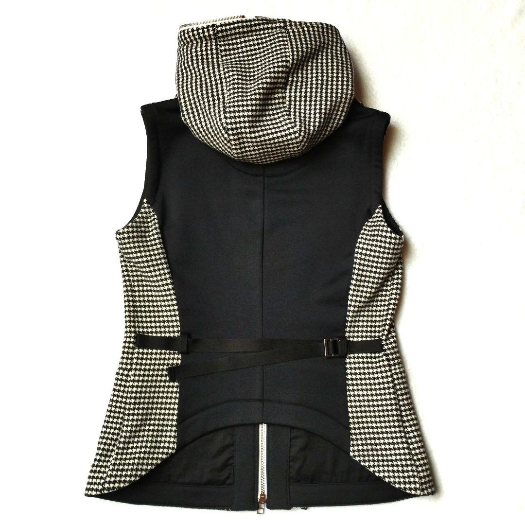 bajra　バジュラ　千鳥格子　ベスト　ジレ　フード付　ダブルジップ　日本製　L