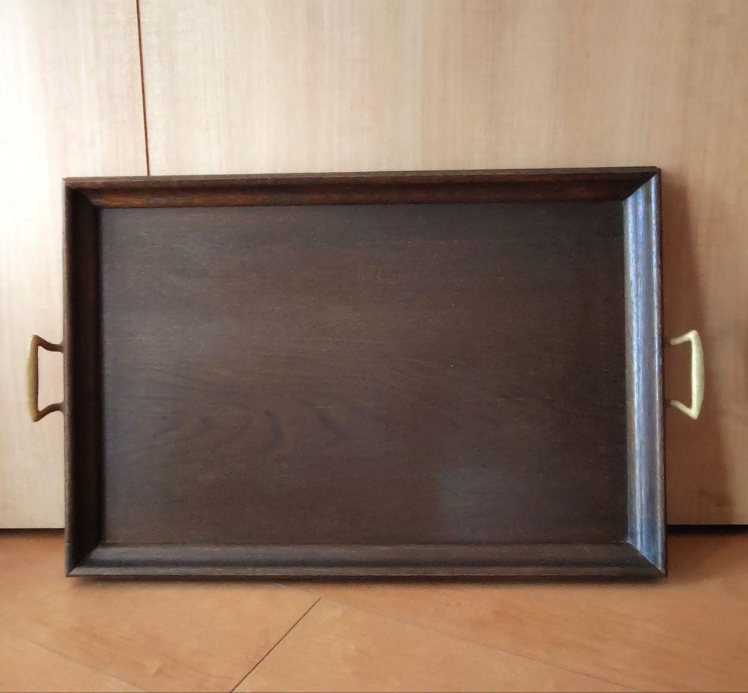 木製トレイ　アンティーク　お盆　真鍮トレー