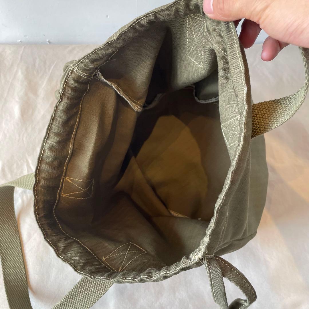 【巾着トートバッグ】ヘリンボーンツイル　ミリタリーカーキ　USARMY