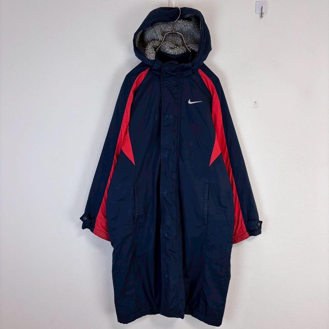 ◆ナイキ【S】ベンチコート フード付きロングアウター 刺繍ロゴ サッカー 冬服