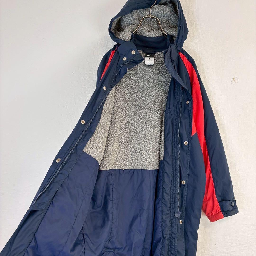 ◆ナイキ【S】ベンチコート フード付きロングアウター 刺繍ロゴ サッカー 冬服