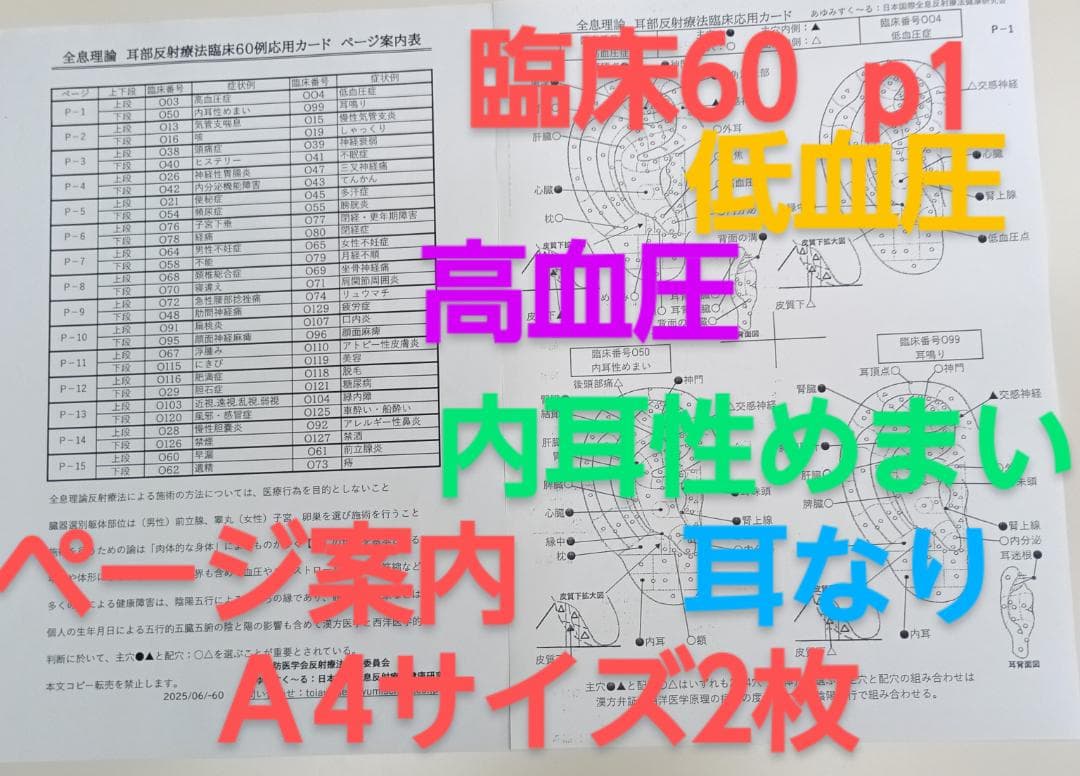BP32:耳つぼ：臨床例60例集+チャート2+解説プリント（ジュエリー必須）プロ