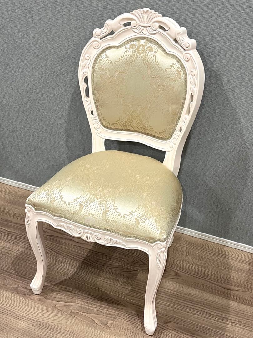 美品 ロココ調 猫脚 ダイニングチェア 姫系 アンティーク調 ホワイト 椅子