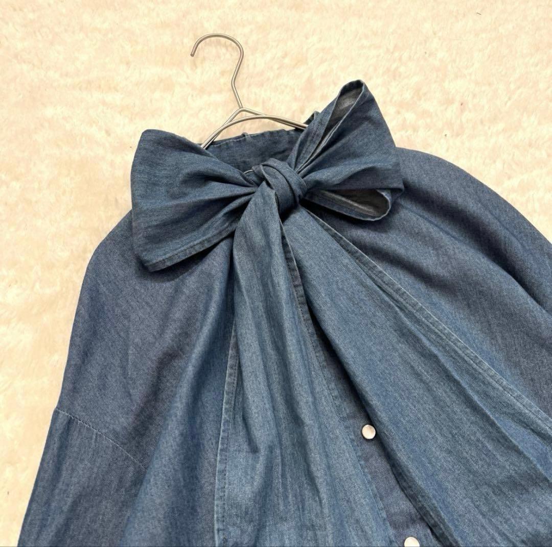 ドレステリア　２Way ボウタイデニムシャツ　ブラウス　リボン　ゆったり