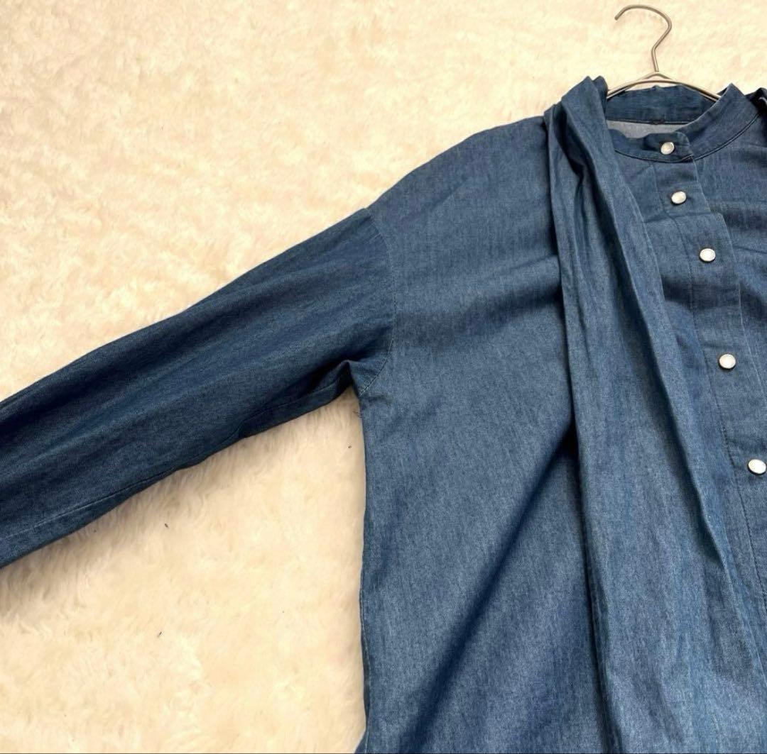 ドレステリア　２Way ボウタイデニムシャツ　ブラウス　リボン　ゆったり