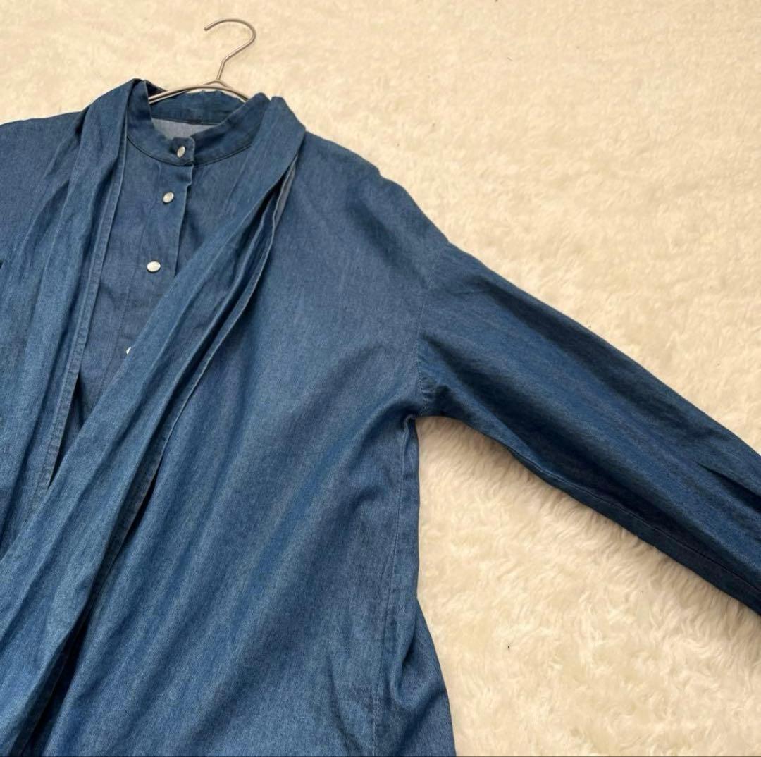 ドレステリア　２Way ボウタイデニムシャツ　ブラウス　リボン　ゆったり