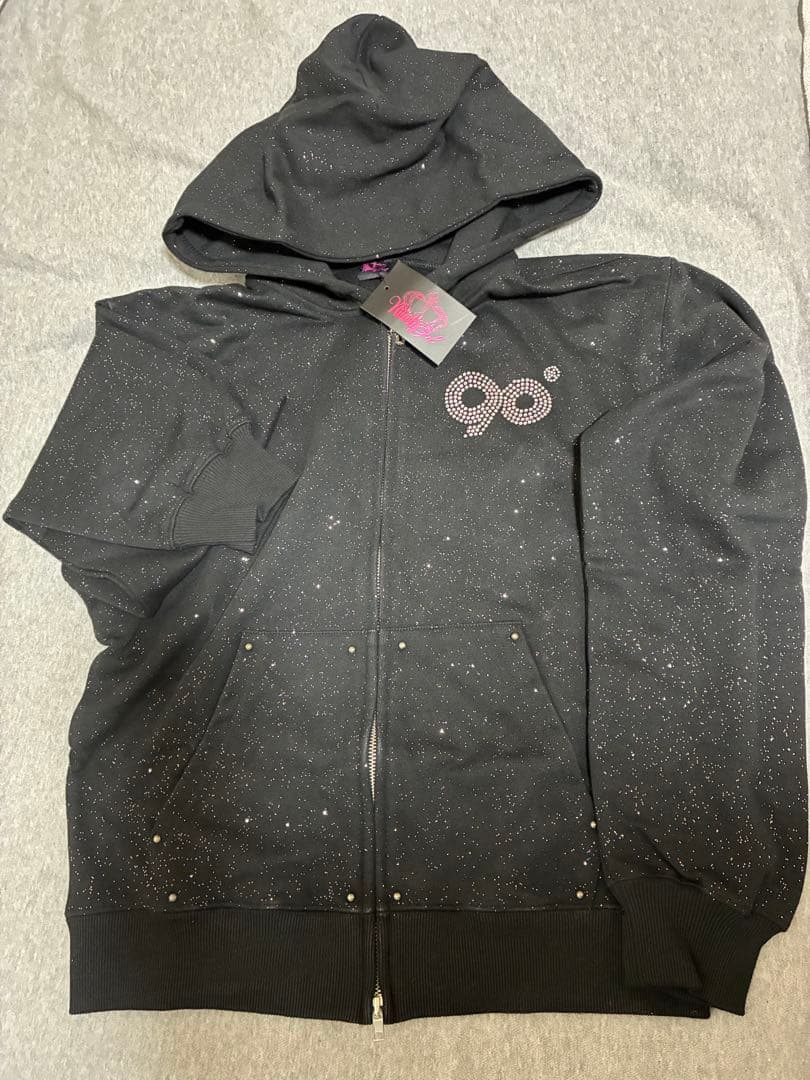 90s スパンコール付きフードパーカー ブラック