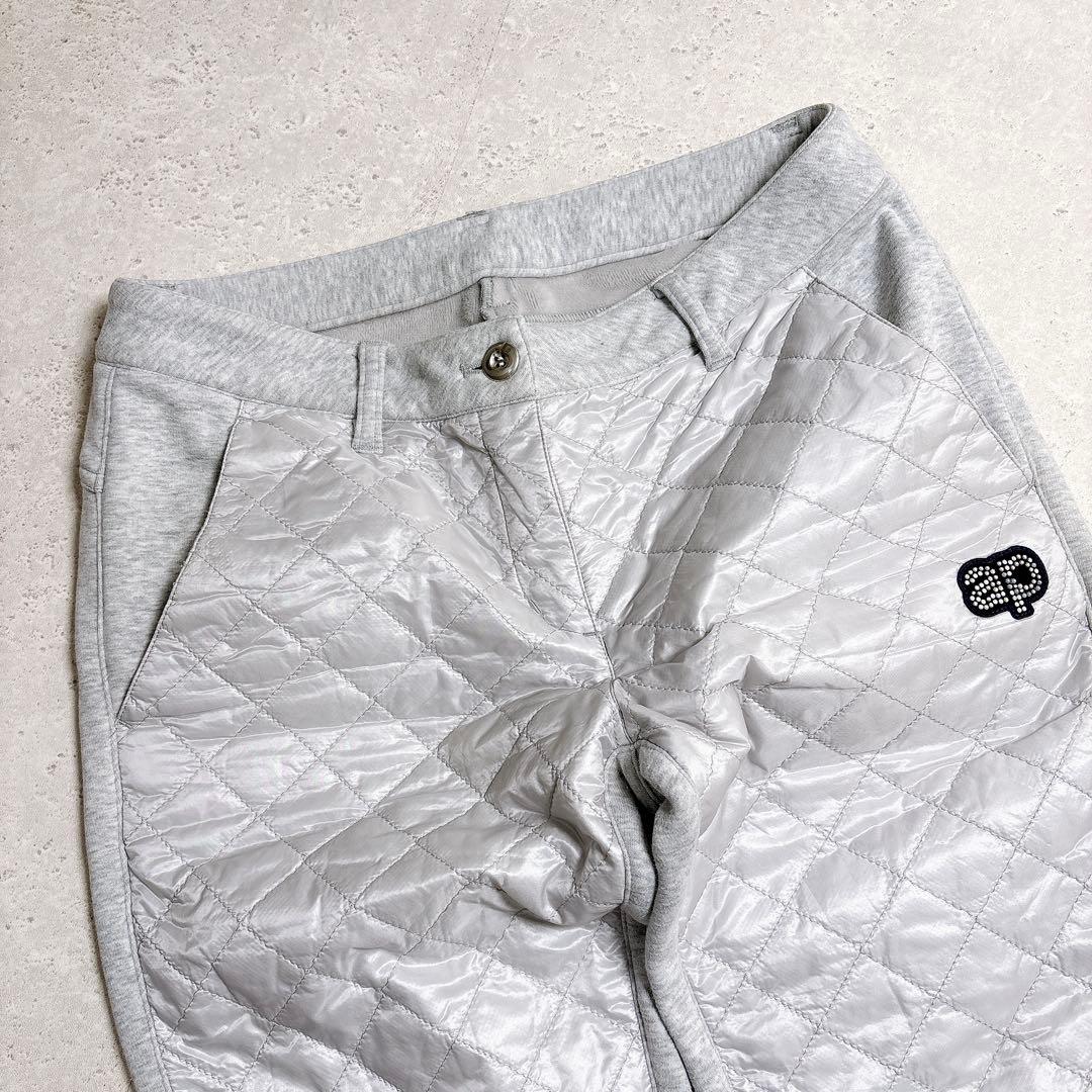 Lサイズ　アンパスィ　キルティングパンツ　スウェット　ラインストーンロゴ　グレー