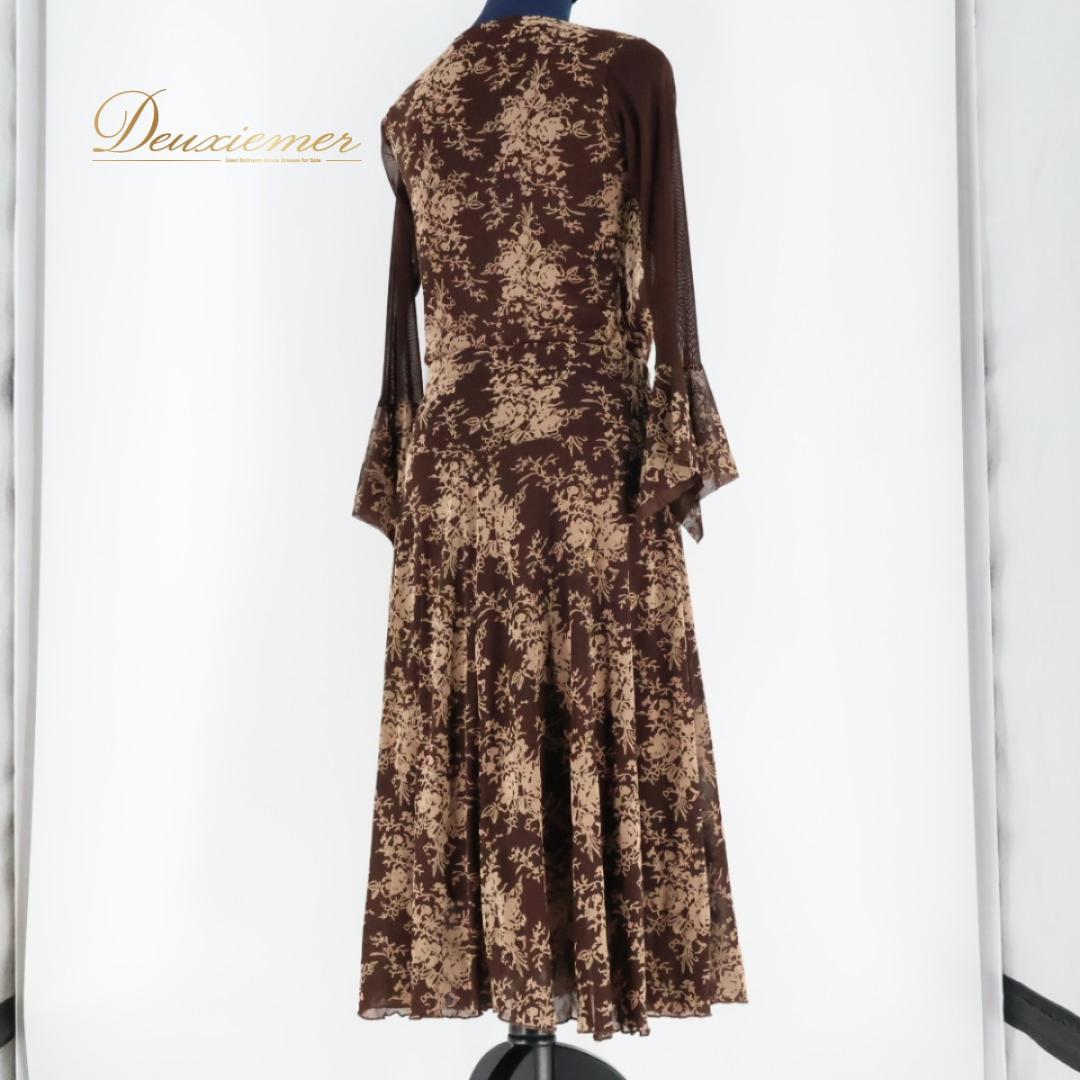 【美品 社交ダンス衣装】ブラウン トップス スカート 上下セット レッスン着 茶