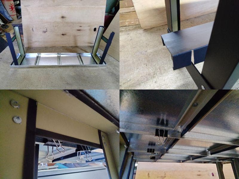 いろりテーブル 大 亜鉛板 長テーブル4台セット 折畳み クリップ接続 自作